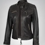 Women’s distressed brown genuine leather quilted biker jacket