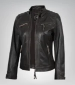 Women’s distressed brown genuine leather quilted biker jacket
