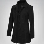 Women’s Black Suede Button-Down Coat 3/4 Length Real Suede Jacket