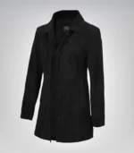 Women’s Black Suede Button-Down Coat 3/4 Length Real Suede Jacket