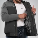 Walter Men’s Duck Down Dark Gray Puffer Jacket with Hood 700 Fill Power Insulated Winter Coat