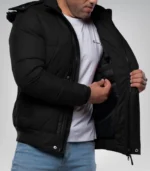 Desmond Men’s Black Puffer Jacket with Faux Fur Hood Lightweight Water-Resistant Winter Coat
