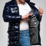 Carlos Men’s Duck Down Navy Blue Puffer Jacket with Hood 700 Fill Power Insulated Winter Coat