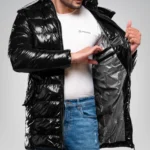 Carlos Men’s Duck Down Black Puffer Jacket with Hood 700 Fill Power Insulated Winter Coat