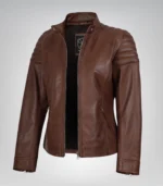 Women’s cognac moto leather biker jacket