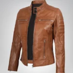 Women’s tan leather biker jacket
