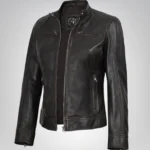 Women’s distressed brown leather motorcycle jacket – Dodge design