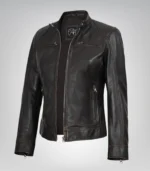 Women’s distressed brown leather motorcycle jacket – Dodge design