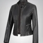 Women’s distressed brown moto leather jacket
