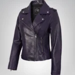 Women’s genuine lambskin asymmetrical biker jacket in purple