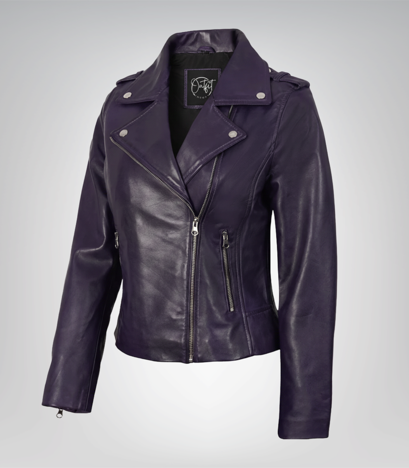 Women’s Genuine Lambskin Asymmetrical Biker Jacket in Purple Women’s genuine lambskin asymmetrical biker jacket in purple