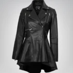 Women’s black leather peplum jacket with asymmetrical design
