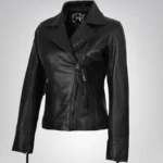 Ramsey women’s genuine black leather asymmetrical biker jacket