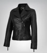 Ramsey women’s genuine black leather asymmetrical biker jacket