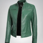 Women’s genuine green leather biker jacket