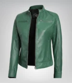 Women’s genuine green leather biker jacket