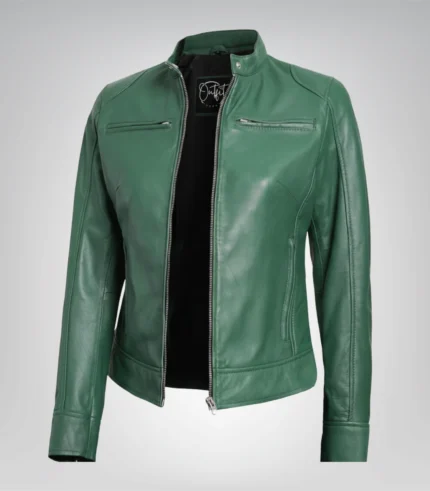 Women’s genuine green leather biker jacket
