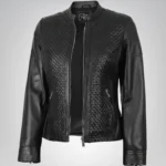 Maude women’s black textured genuine leather jacket