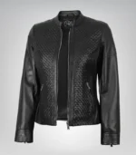 Maude women’s black textured genuine leather jacket