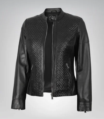 Maude women’s black textured genuine leather jacket