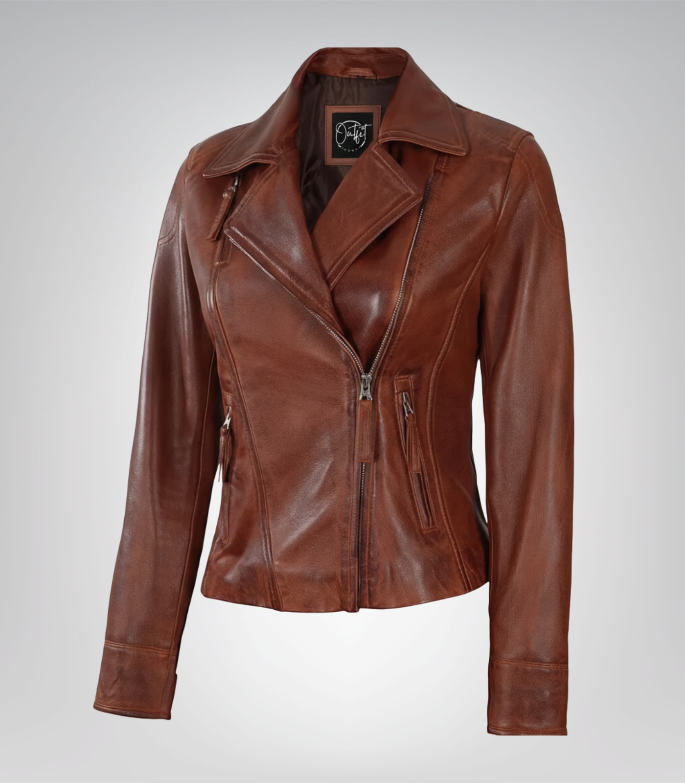 Women’s Cognac Moto Jacket in Genuine Leather Women’s cognac genuine leather moto jacket