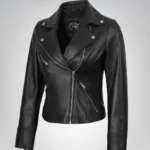 Rita Women’s Asymmetrical Real Leather Biker Jacket – Premium Slim Fit Design