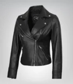 Rita Women’s Asymmetrical Real Leather Biker Jacket – Premium Slim Fit Design