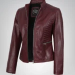 Women’s burgundy leather motorcycle-style jacket