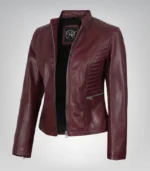 Women’s burgundy leather motorcycle-style jacket