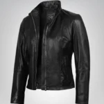 Acerra women’s slim-fit black motorcycle-style leather jacket