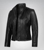 Acerra women’s slim-fit black motorcycle-style leather jacket