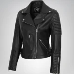 Women’s genuine black leather biker jacket