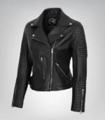 Women’s genuine black leather biker jacket