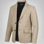 Men’s beige leather blazer with two-button closure and notch lapel
