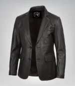 Men’s distressed brown leather blazer with classic two-button closure