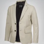 Men’s off-white leather blazer with notch lapel