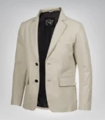 Men’s off-white leather blazer with notch lapel