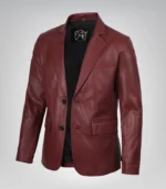 Men’s maroon leather blazer with two-button closure