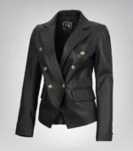 Kim women’s black leather blazer with double-breasted design