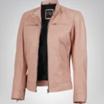 Women’s light pink leather biker jacket in premium Dodge style