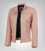 Women’s light pink leather biker jacket in premium Dodge style
