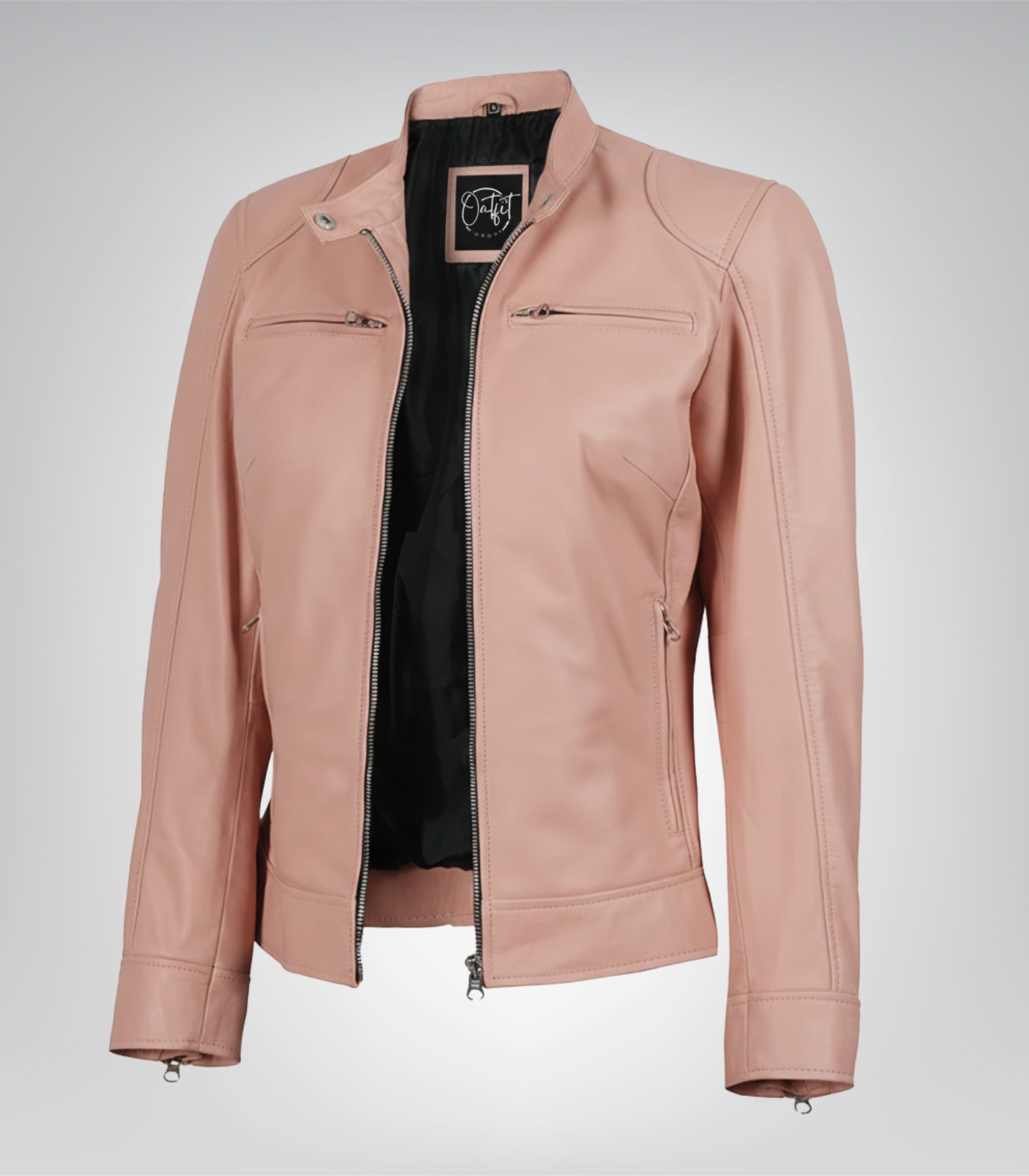 Dodge Women’s Premium Light Pink Leather Biker Jacket Women’s light pink leather biker jacket in premium Dodge style