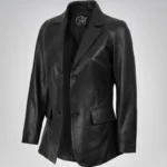 Shannon women’s black leather blazer with two-button closure