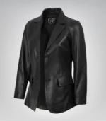 Shannon women’s black leather blazer with two-button closure