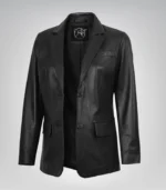 Women’s Two-Button Black Leather Blazer Jacket – Classic