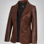 Women’s cognac real lambskin leather blazer