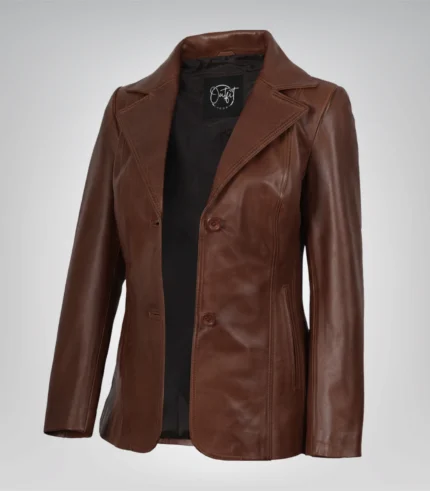 Women’s cognac real lambskin leather blazer