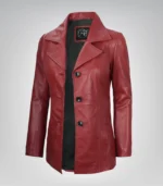 Women’s red real lambskin leather blazer