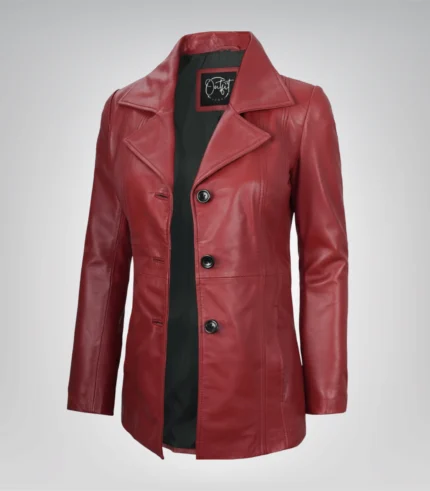 Women’s red real lambskin leather blazer