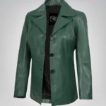 Women’s green real lambskin leather blazer